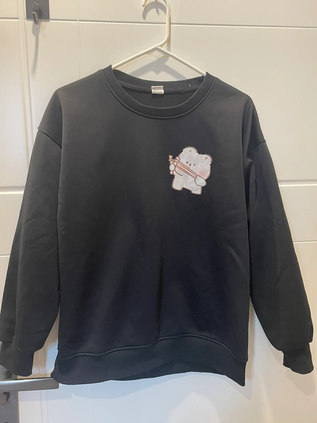 Black Crewneck Sweatshirt with Cute Design