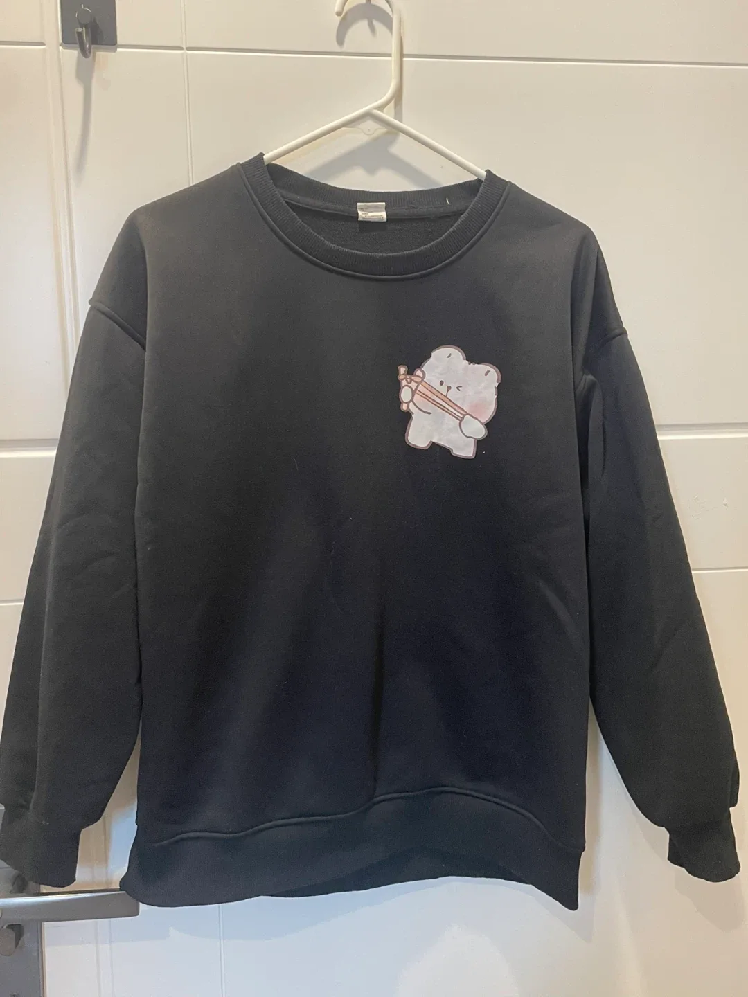 Black Crewneck Sweatshirt with Cute Design thumbnail