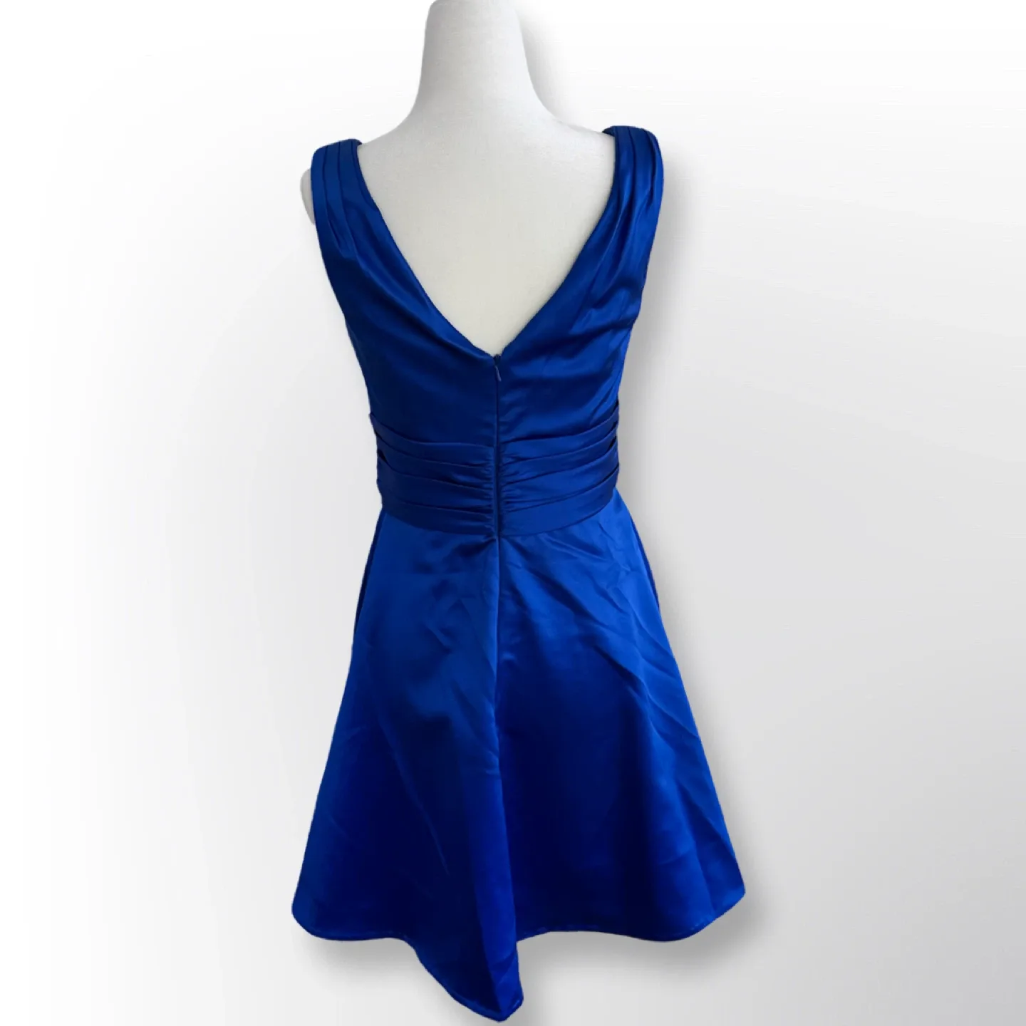 New With Tags! David’s Bridal Blue Satin V-Neck Dress | Size 2 image indicator(4)