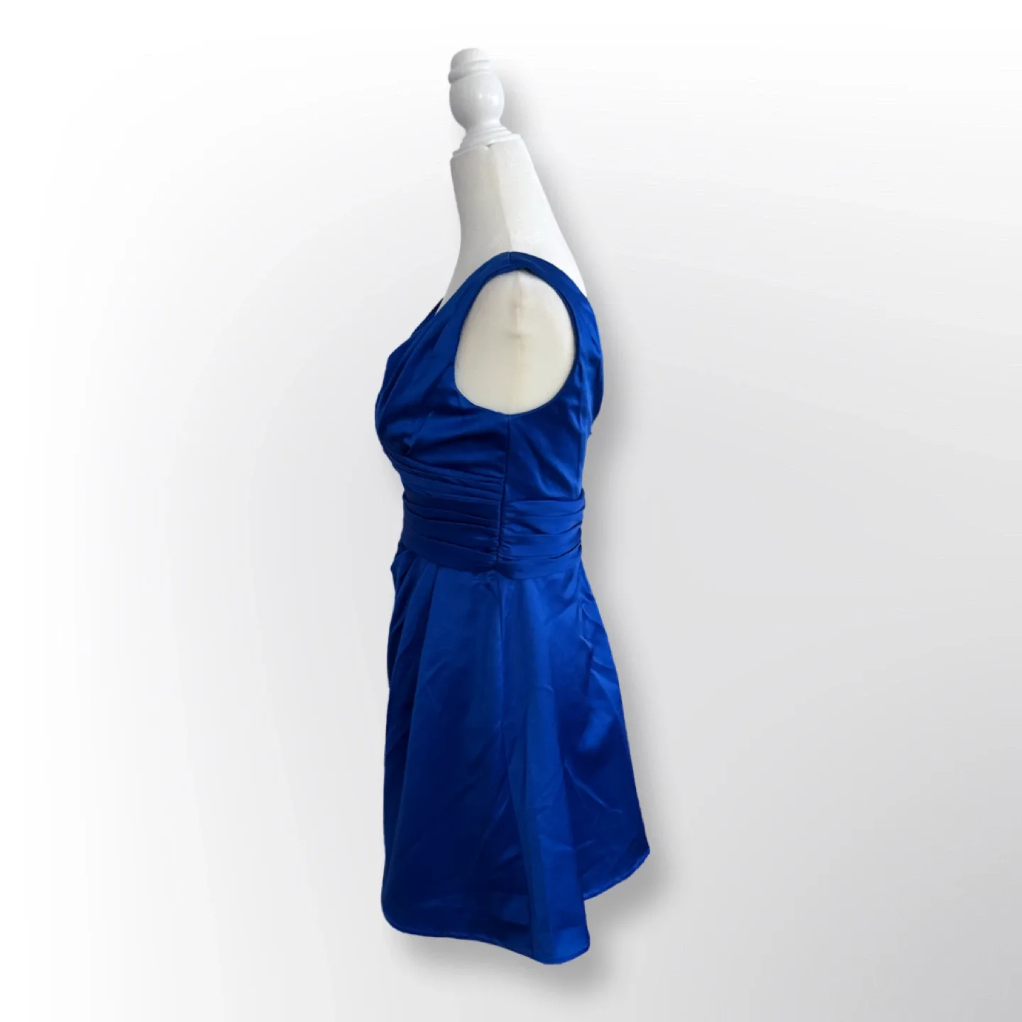 New With Tags! David’s Bridal Blue Satin V-Neck Dress | Size 2 image indicator(5)