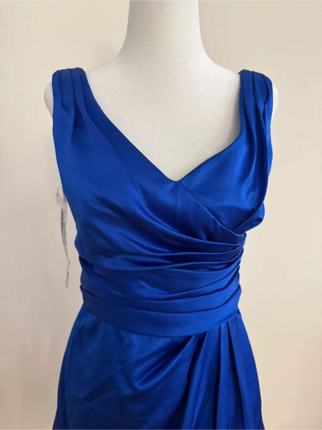 New With Tags! David’s Bridal Blue Satin V-Neck Dress | Size 2 image indicator(9)