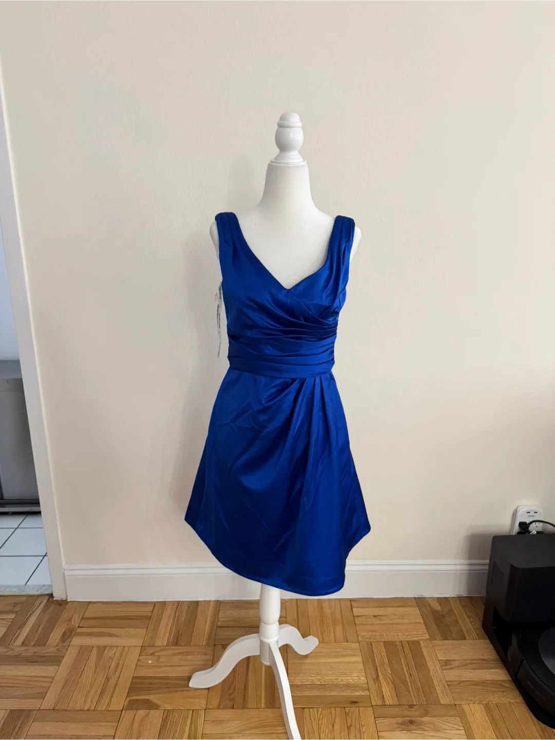 New With Tags! David’s Bridal Blue Satin V-Neck Dress | Size 2 image indicator(8)