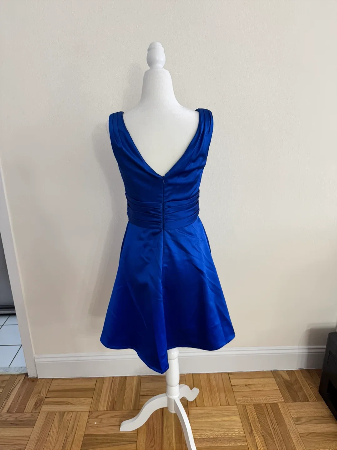 New With Tags! David’s Bridal Blue Satin V-Neck Dress | Size 2 image indicator(10)