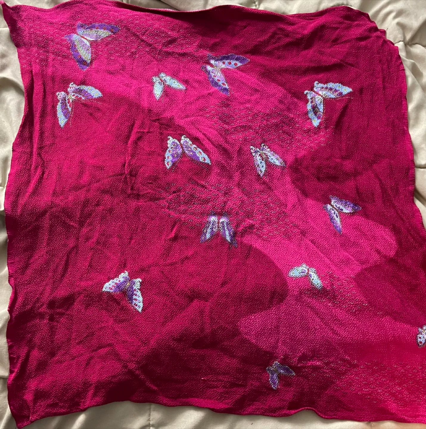 Pink Butterfly Print Scarf thumbnail