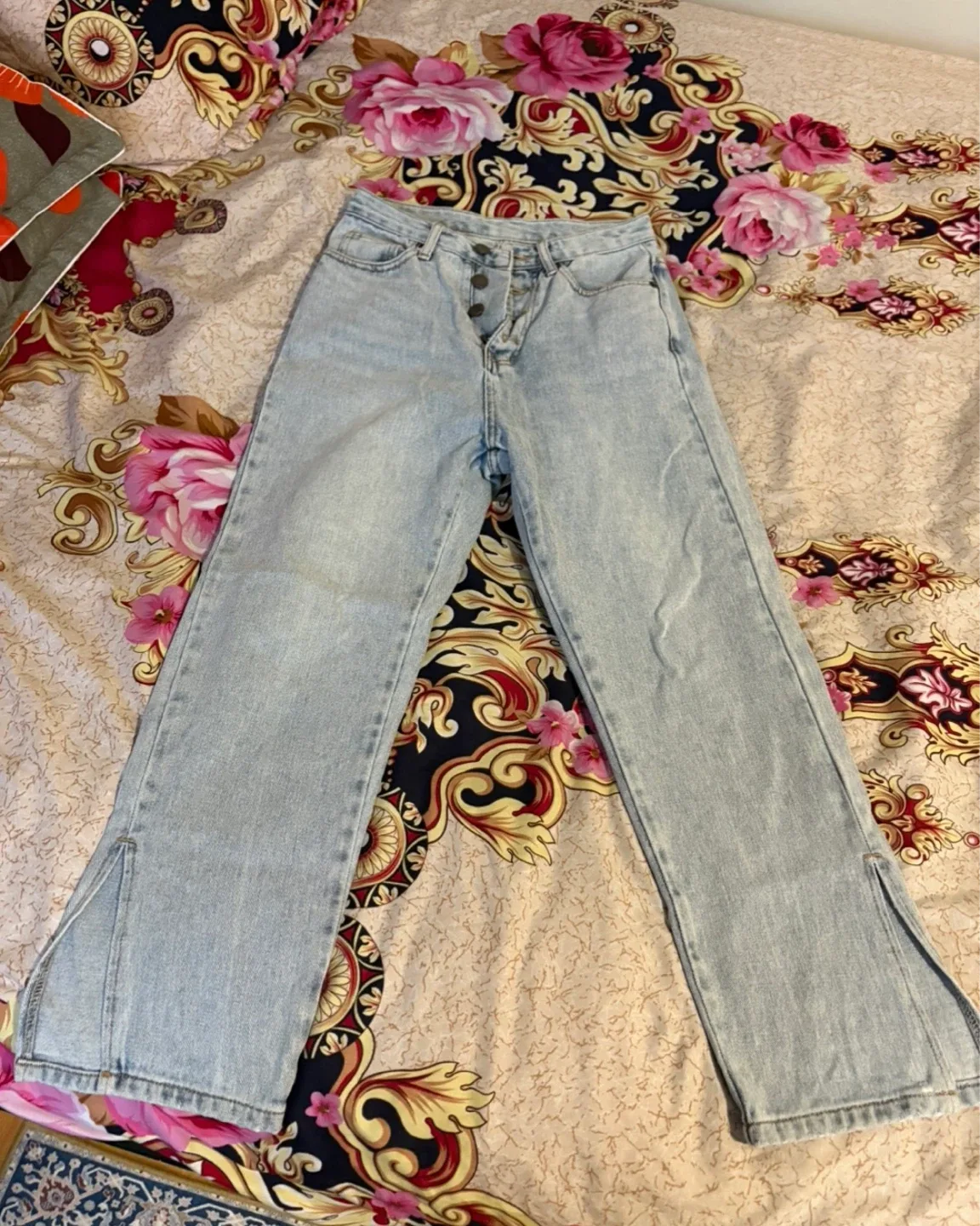 Light Wash Jeans with Slit Hem thumbnail