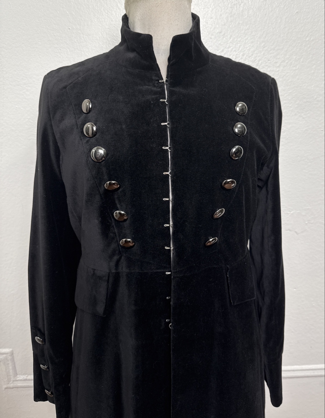 Black Velvet Military Style Coat - photo 2
