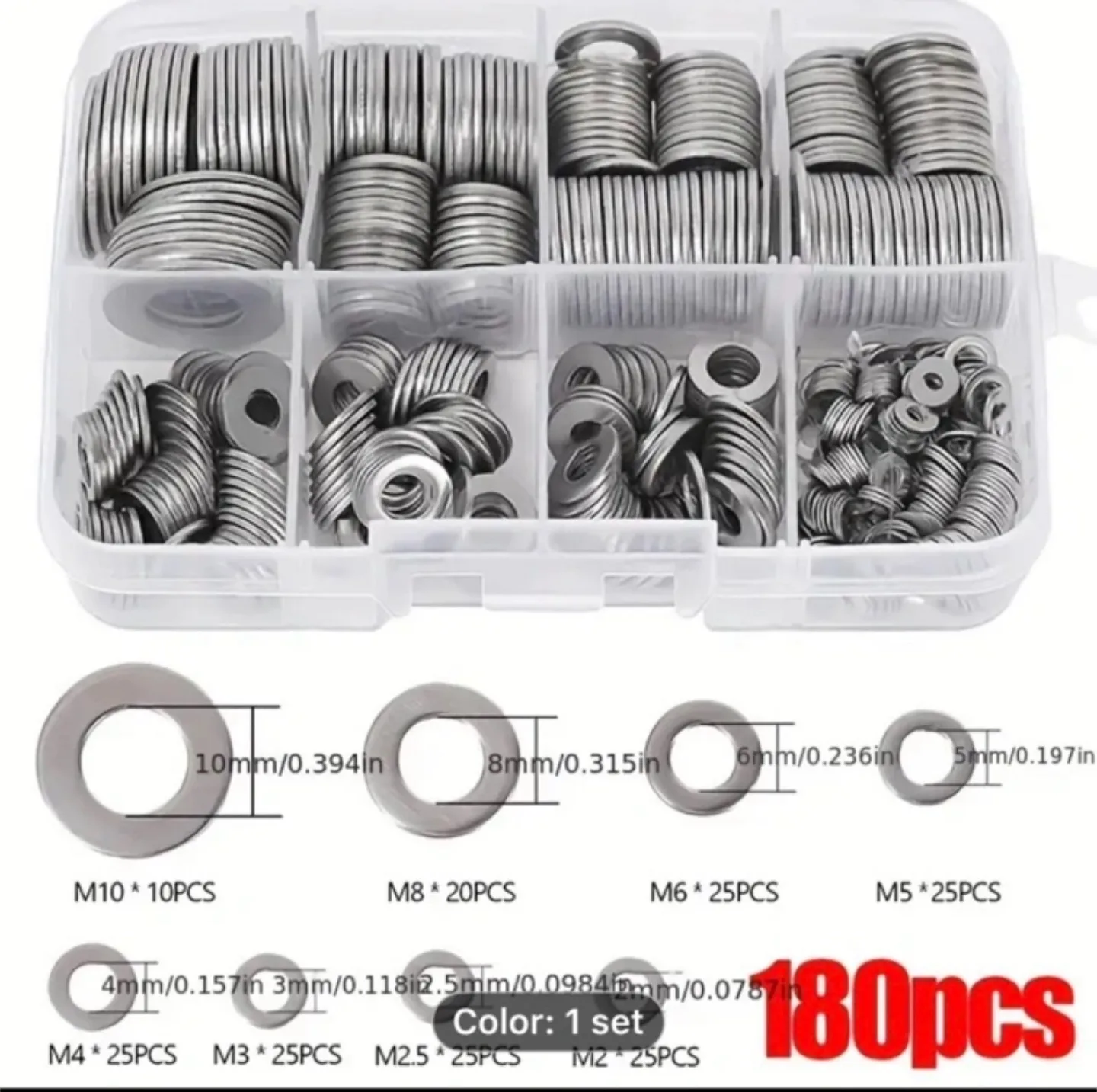 180pcs Stainless Steel Washer Assortment Set image indicator(5)