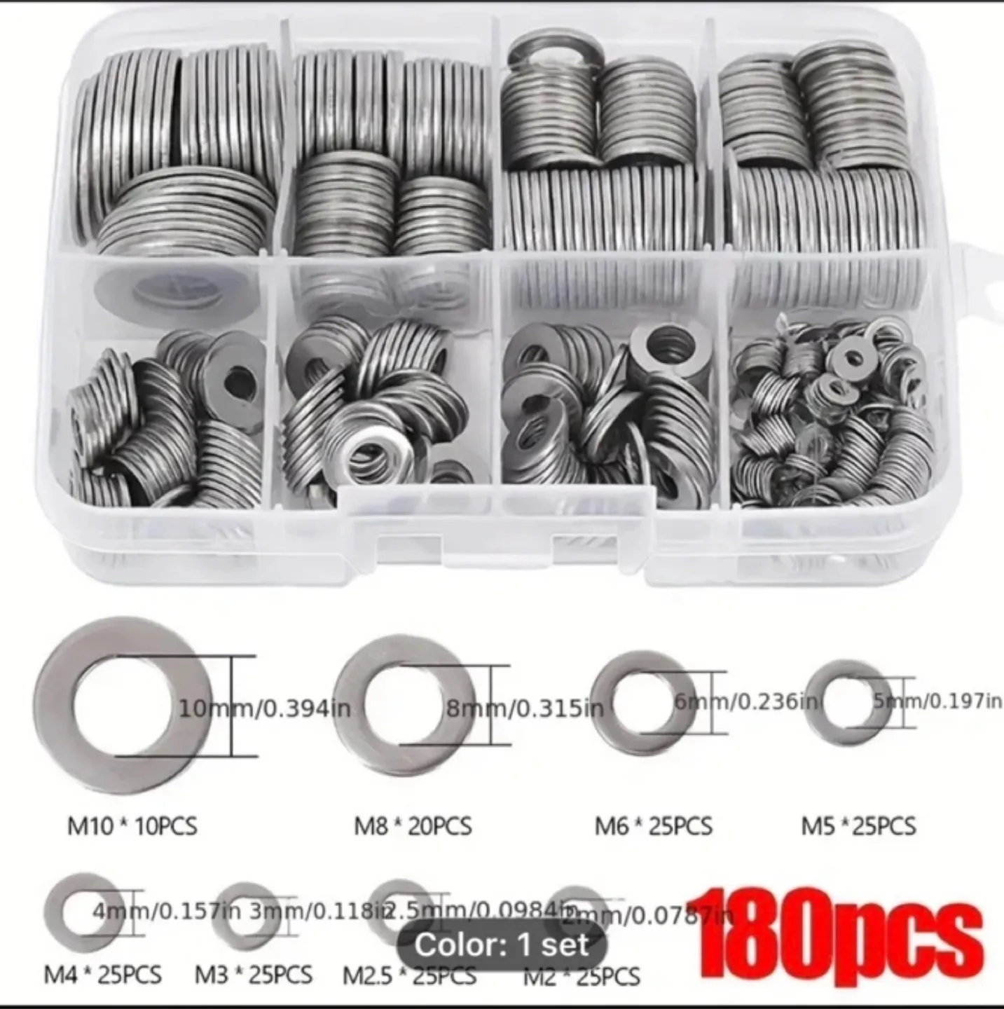 180pcs Stainless Steel Washer Assortment Set image indicator(4)