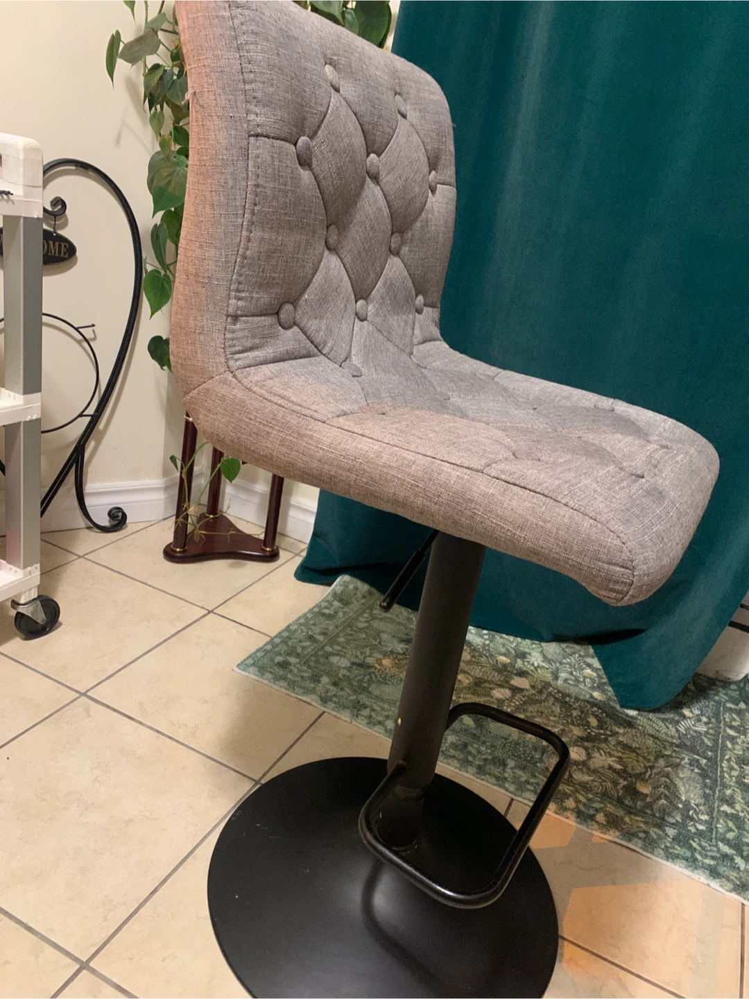 Grey Tufted Swivel Bar Stool