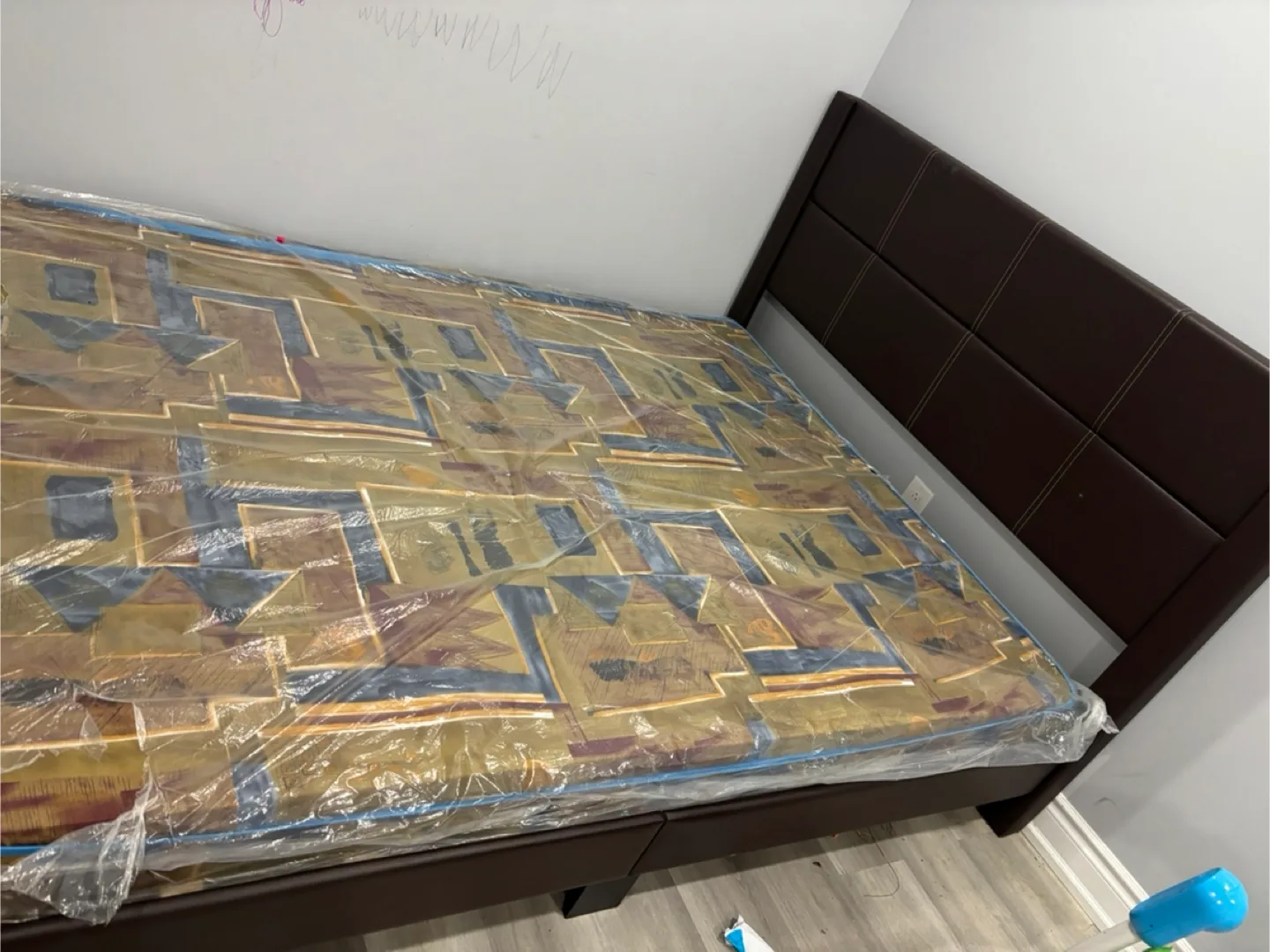 Queen Brown Leather Bed with mattress thumbnail