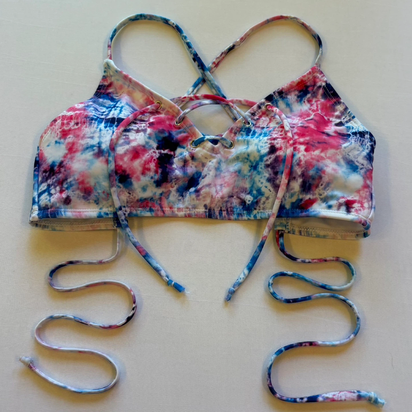 Ardene Lace Up Colorful Tie Dye Bikini Swimsuit Top Size S