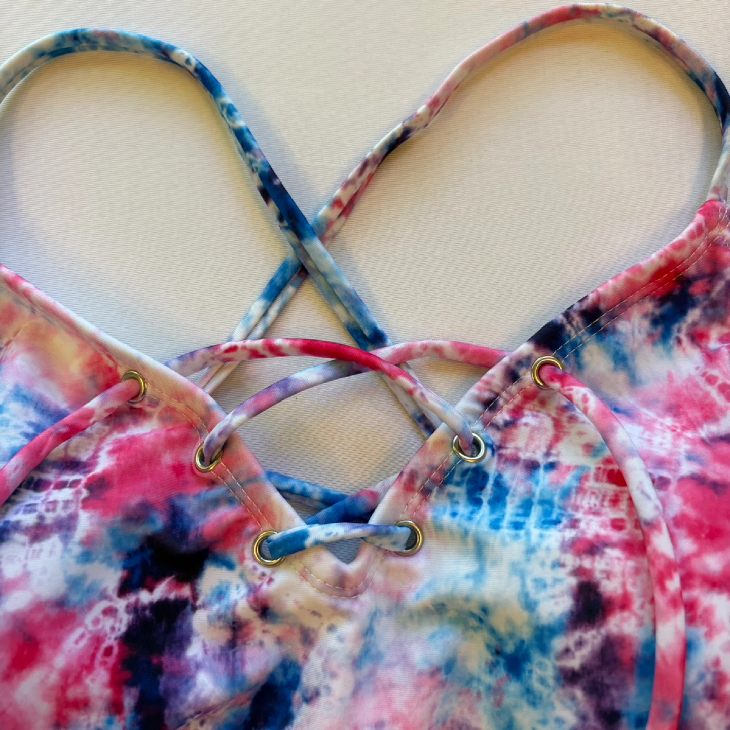 Ardene Lace Up Colorful Tie Dye Bikini Swimsuit Top Size S - photo 2