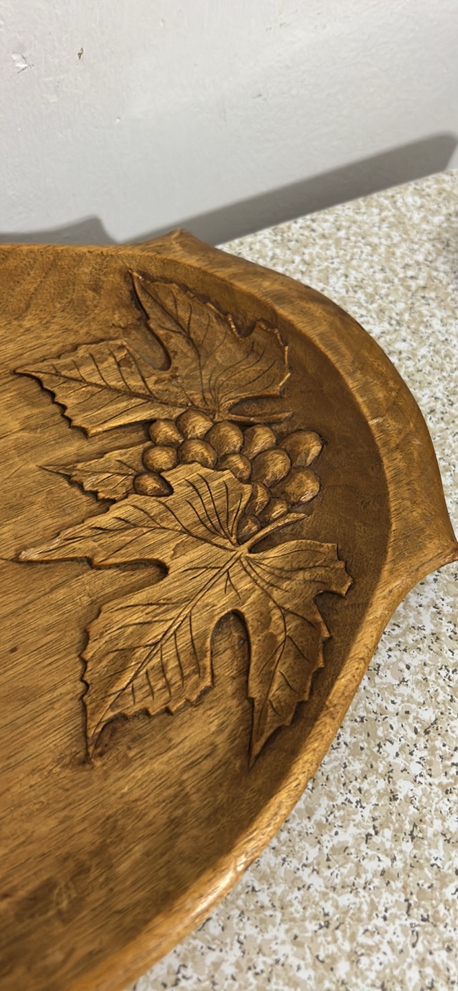 Wooden Decorative Tray with Grape Leaf Design - photo 4