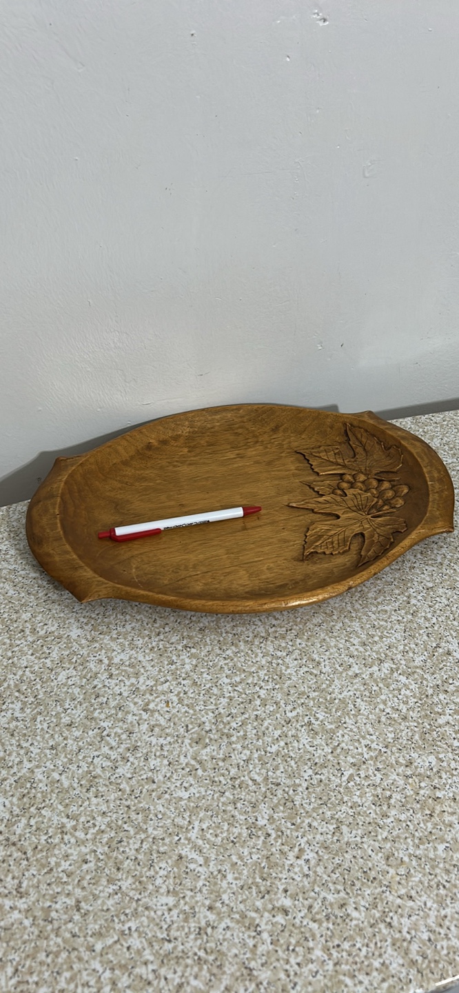 Wooden Decorative Tray with Grape Leaf Design