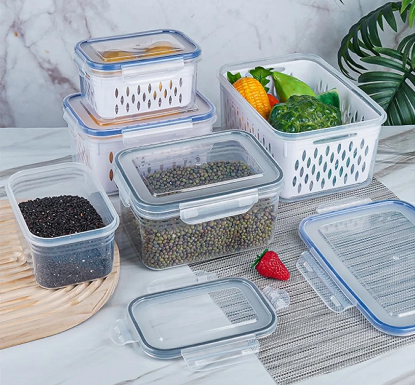 Clear Plastic Food Storage Box-Including Drain Basket, 3 Sizes image indicator(6)