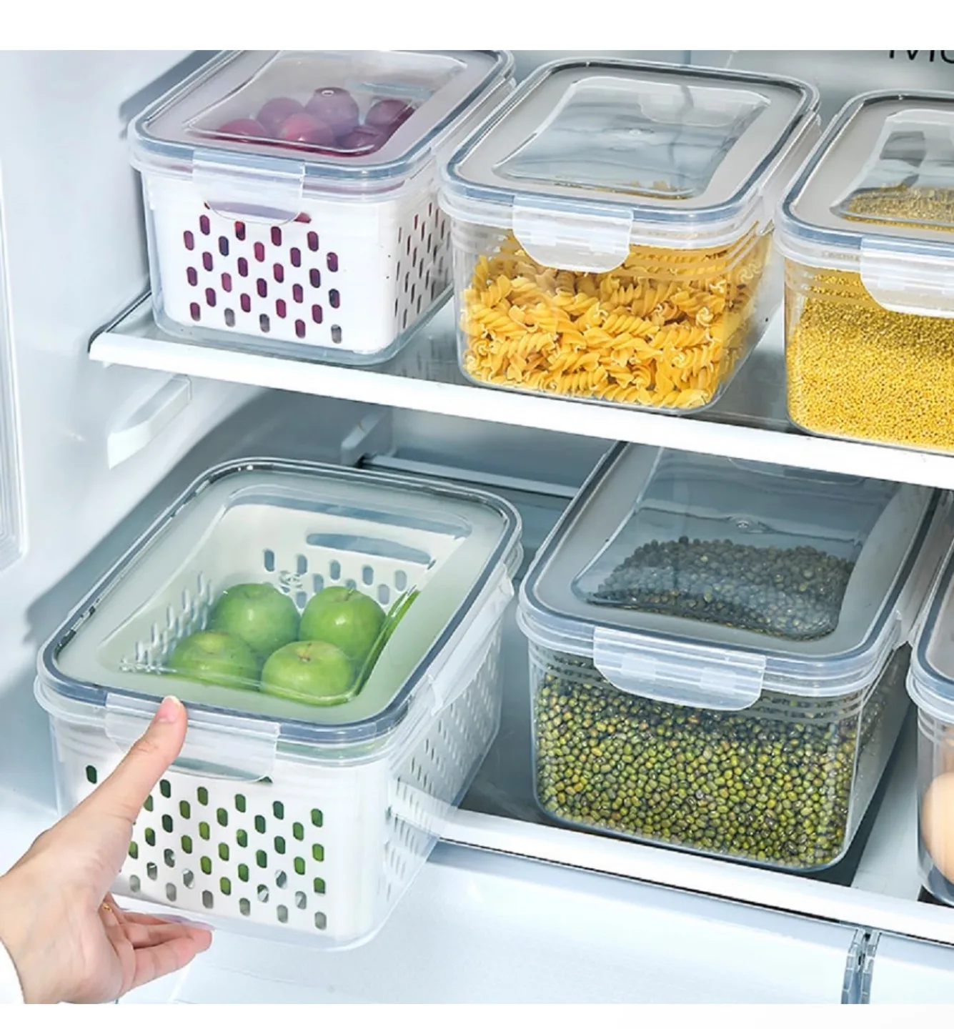 Clear Plastic Food Storage Box-Including Drain Basket, 3 Sizes image indicator(5)
