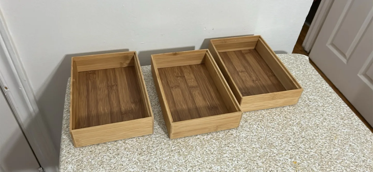 3 Bamboo Storage Box Containers. Stackable thumbnail