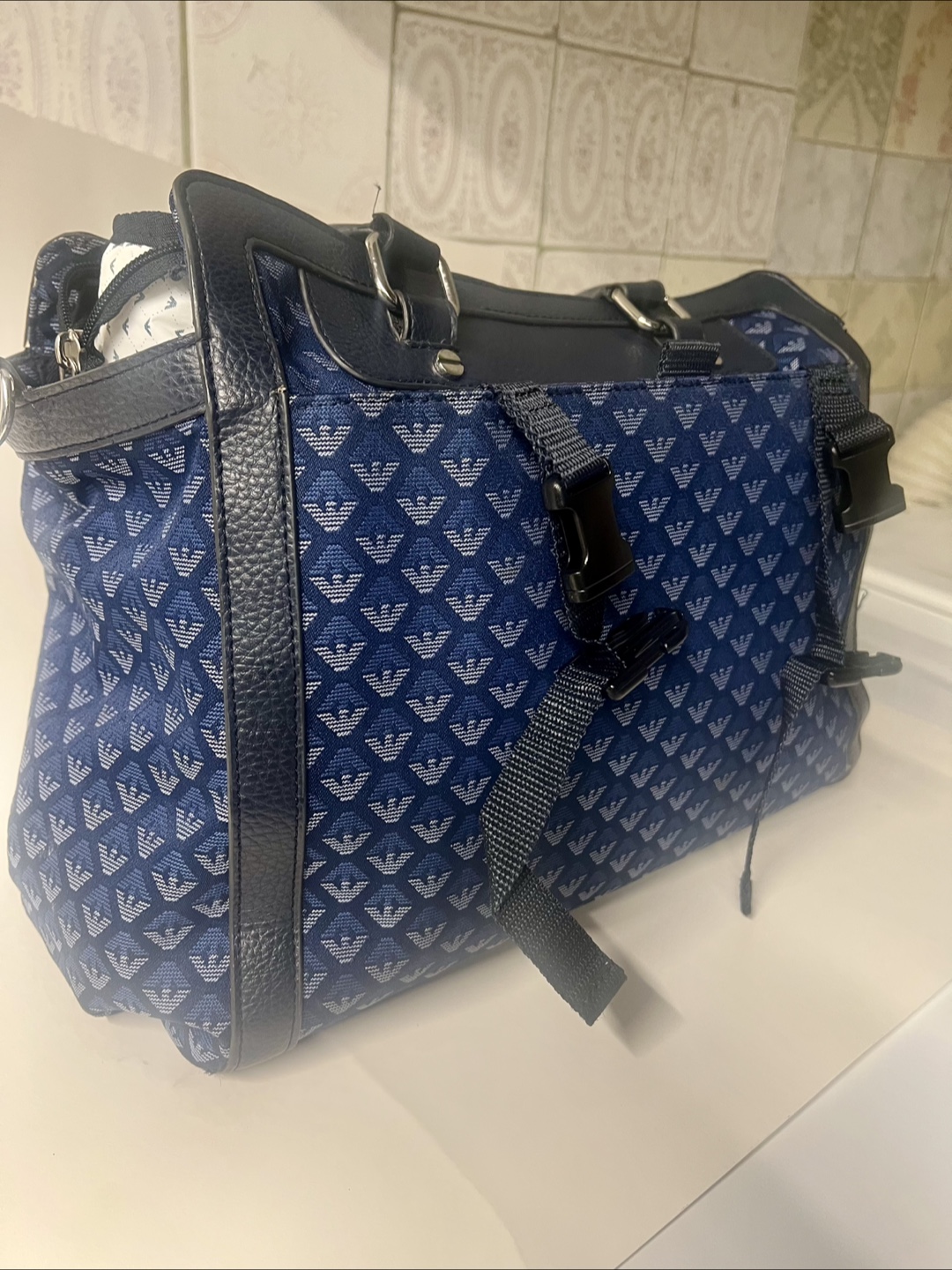 Emporio Armani Blue Patterned Diaper Bag