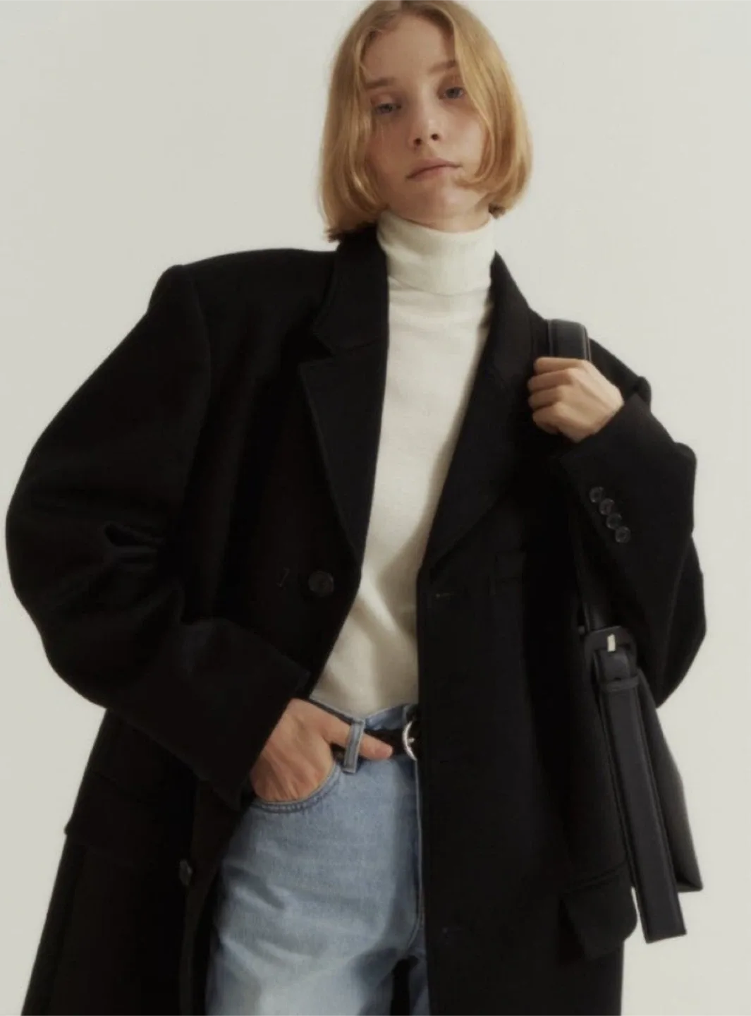 UNISEX 2-WAY 3 BUTTON MERINO WOOL COAT - black, Size S image indicator(2)