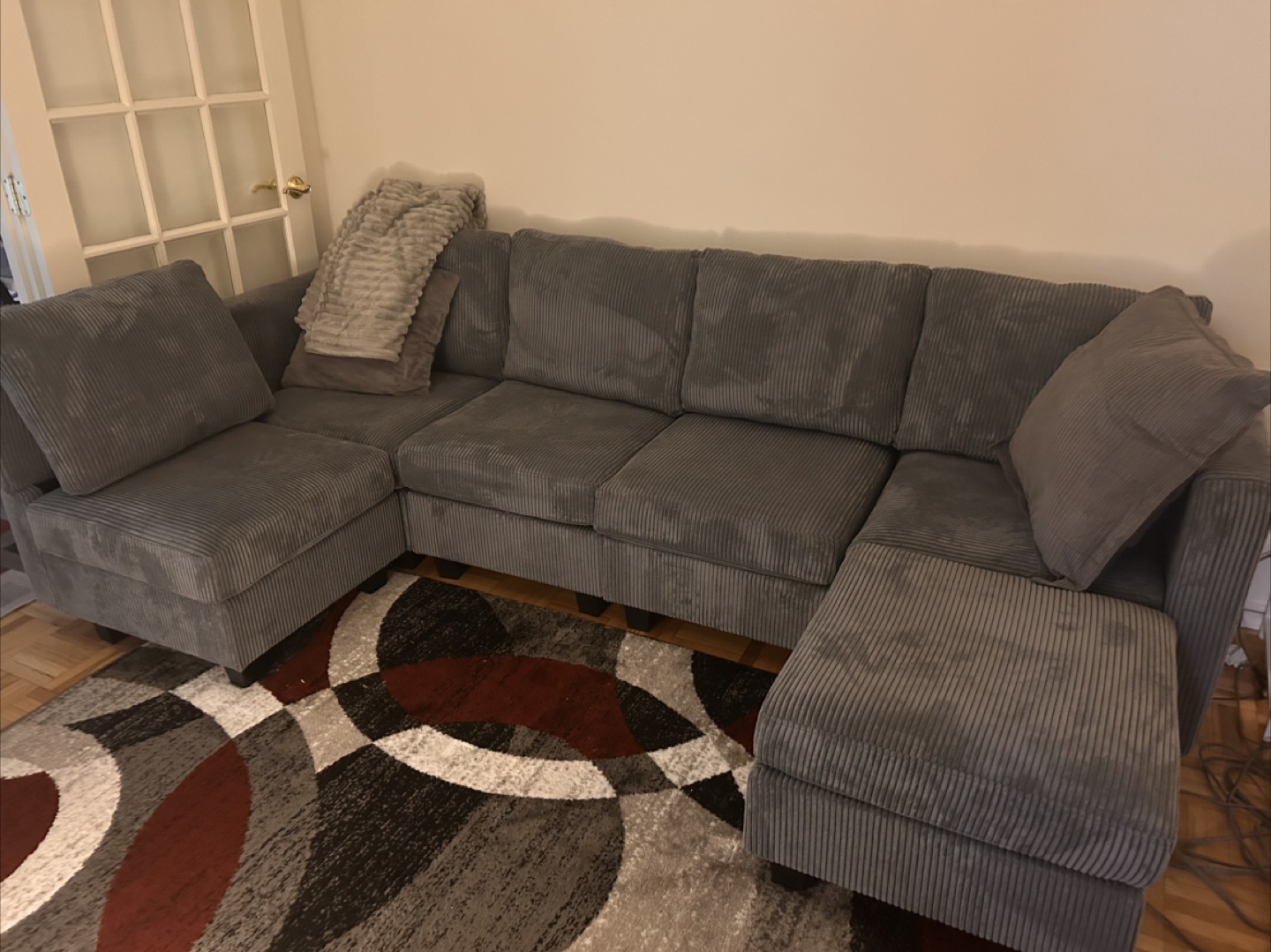 Gray Corduroy Sectional Sofa with Storage - photo 2