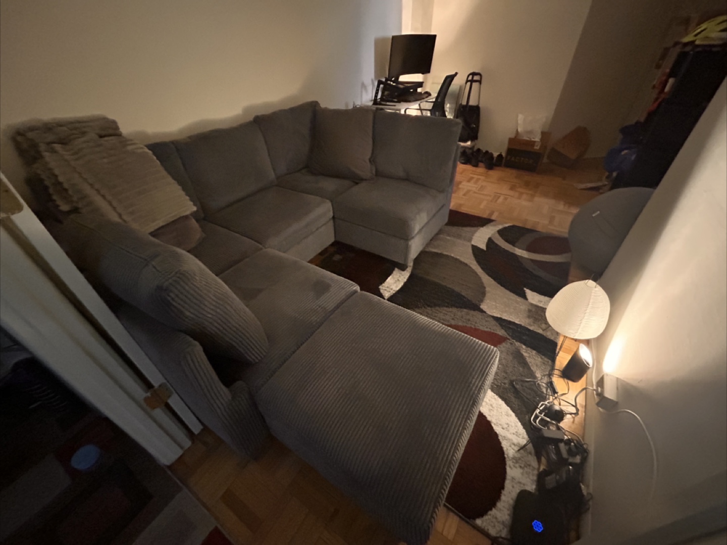 Gray Corduroy Sectional Sofa with Storage - photo 4