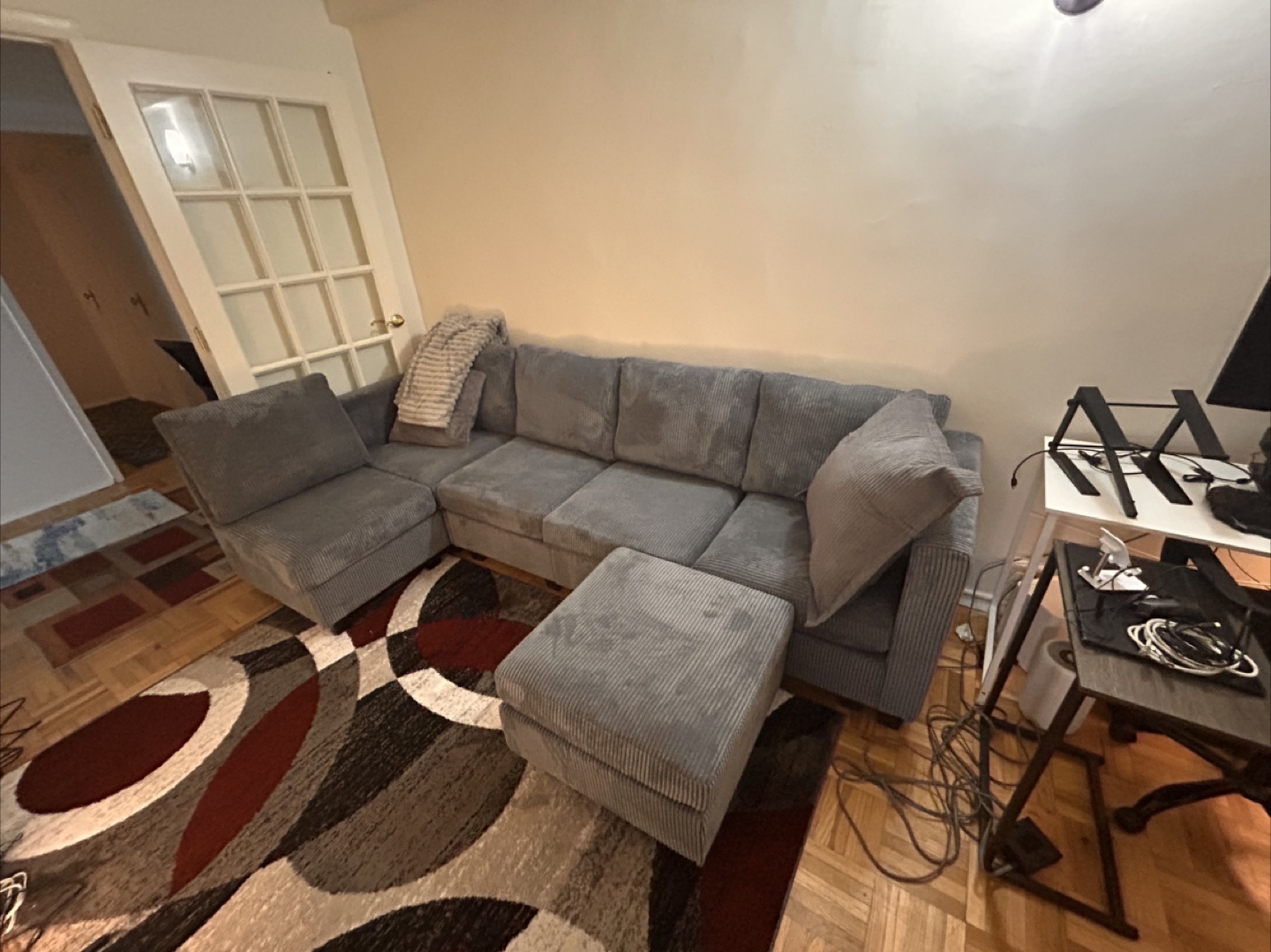Gray Corduroy Sectional Sofa with Storage