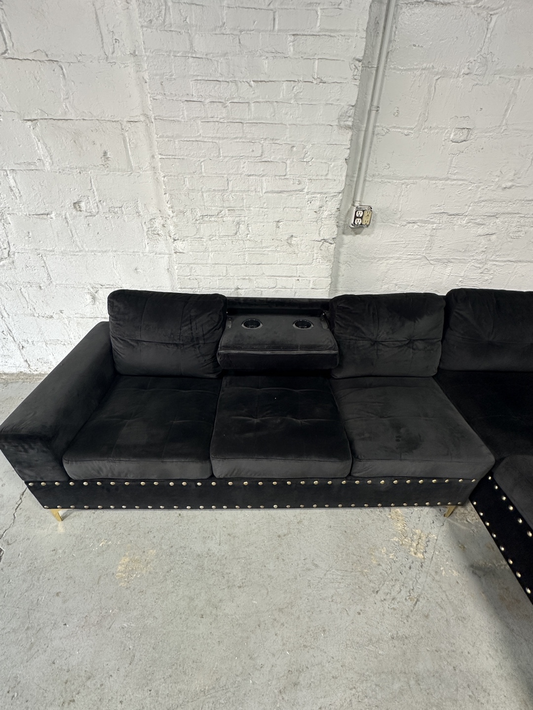 Black Velvet Sectional Sofa with Ottoman - photo 3