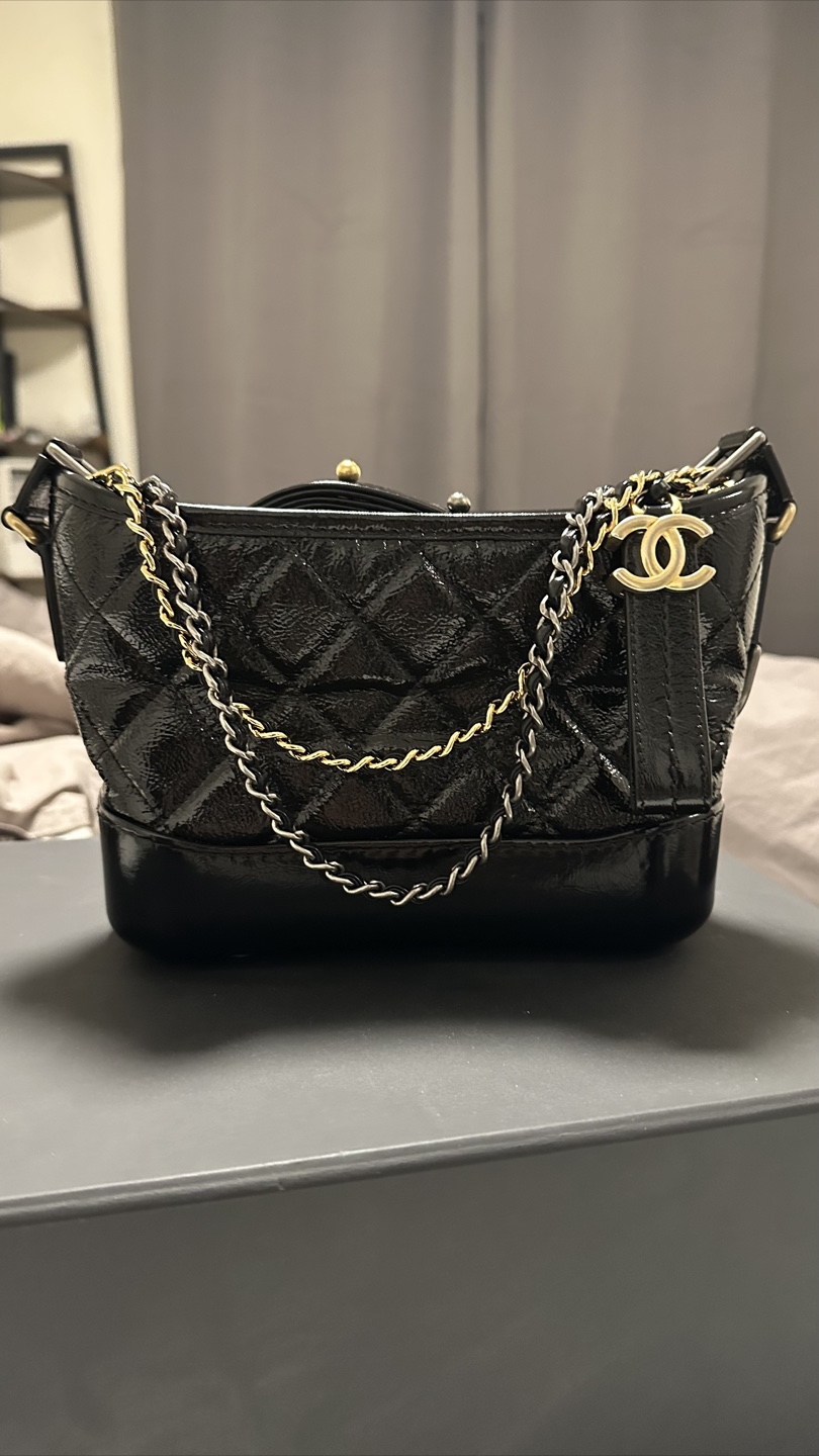 Chanel Black Patent Leather Small Gabrielle Hobo Bag