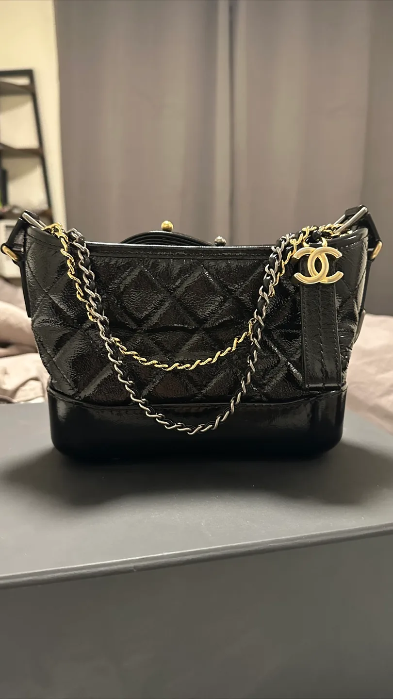 Chanel Black Patent Leather Small Gabrielle Hobo Bag thumbnail