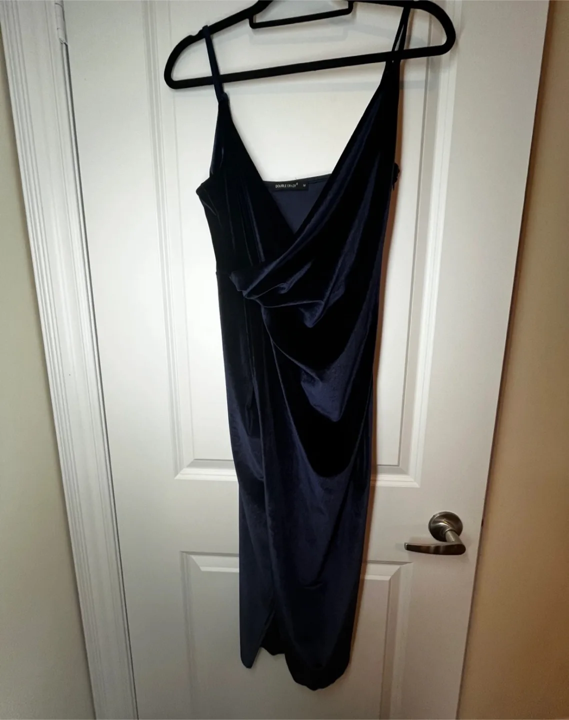 Navy Blue Velvet Wrap Dress image indicator(2)