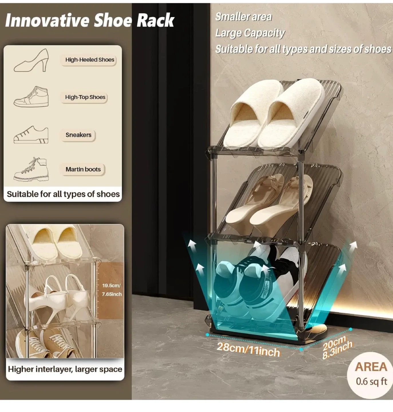 Pack of 2 Innovative Shoe Rack - Space Saving Design image indicator(4)
