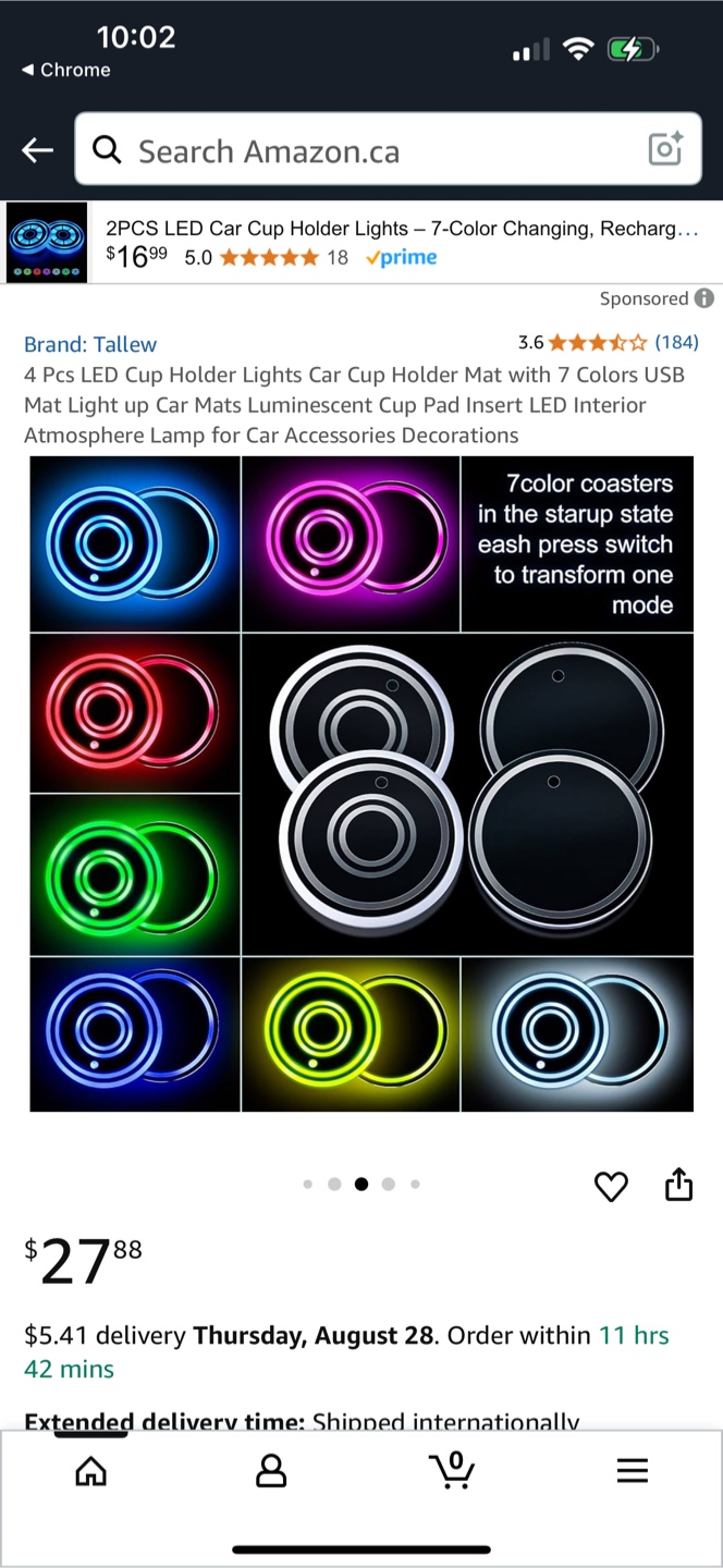 New 2 pieces Tallew LED Car Cup Holder Lights - photo 4