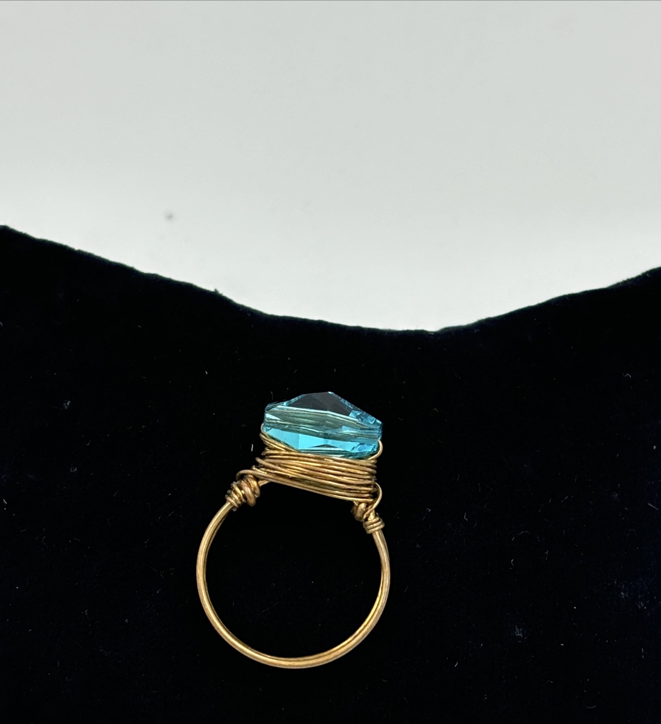 Handmade Blue Crystal Brass Ring