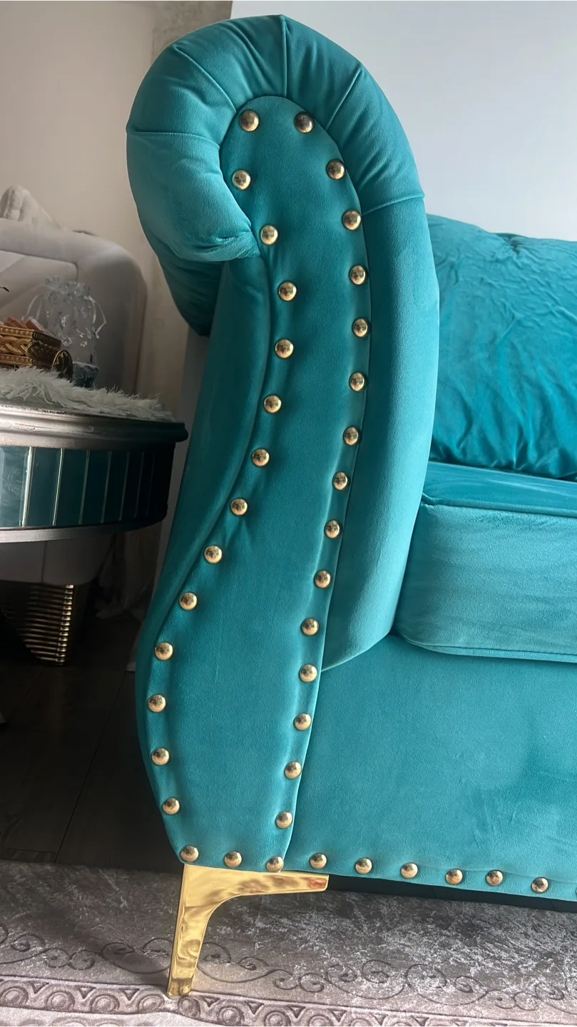 Teal Velvet Loveseat Sofa image indicator(3)