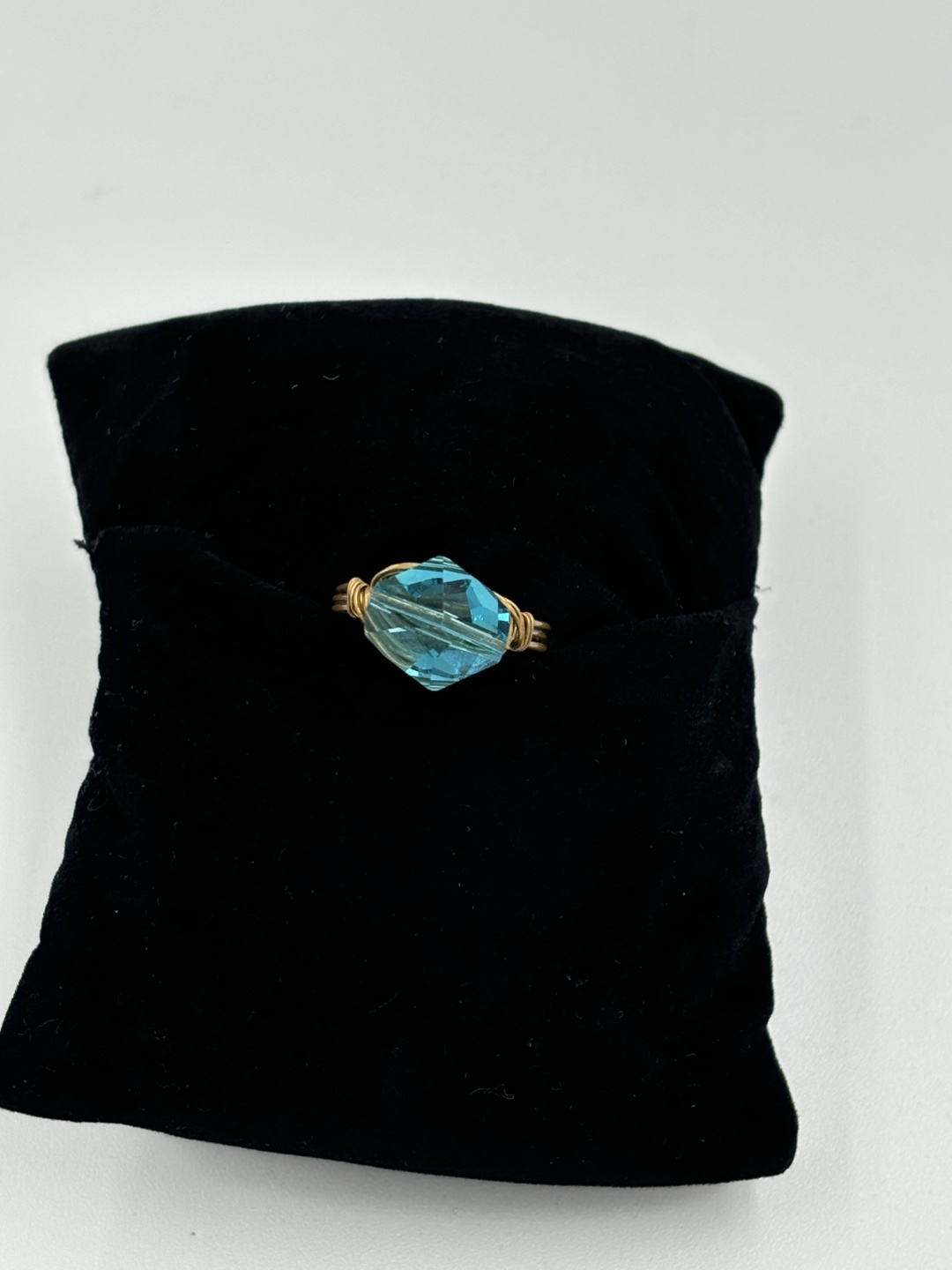 Handmade Blue Crystal Brass Ring - photo 2