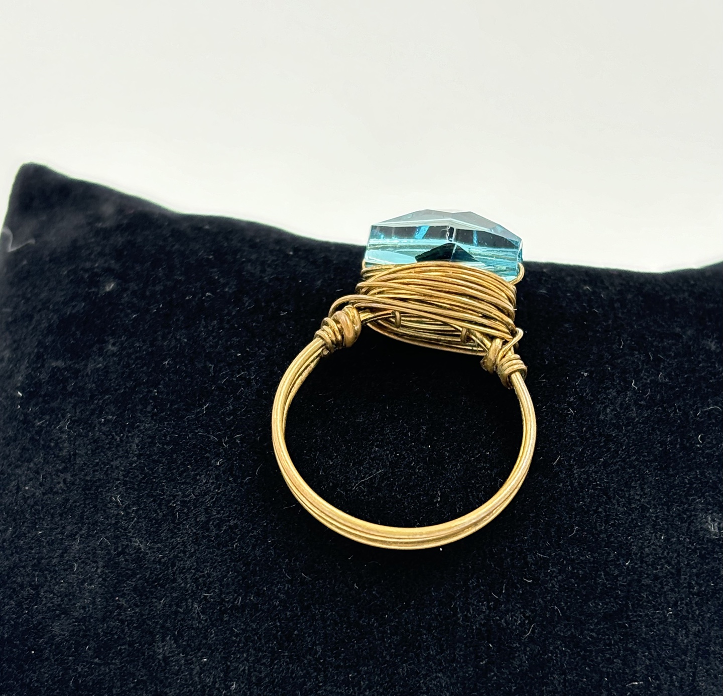 Handmade Blue Crystal Brass Ring - photo 3
