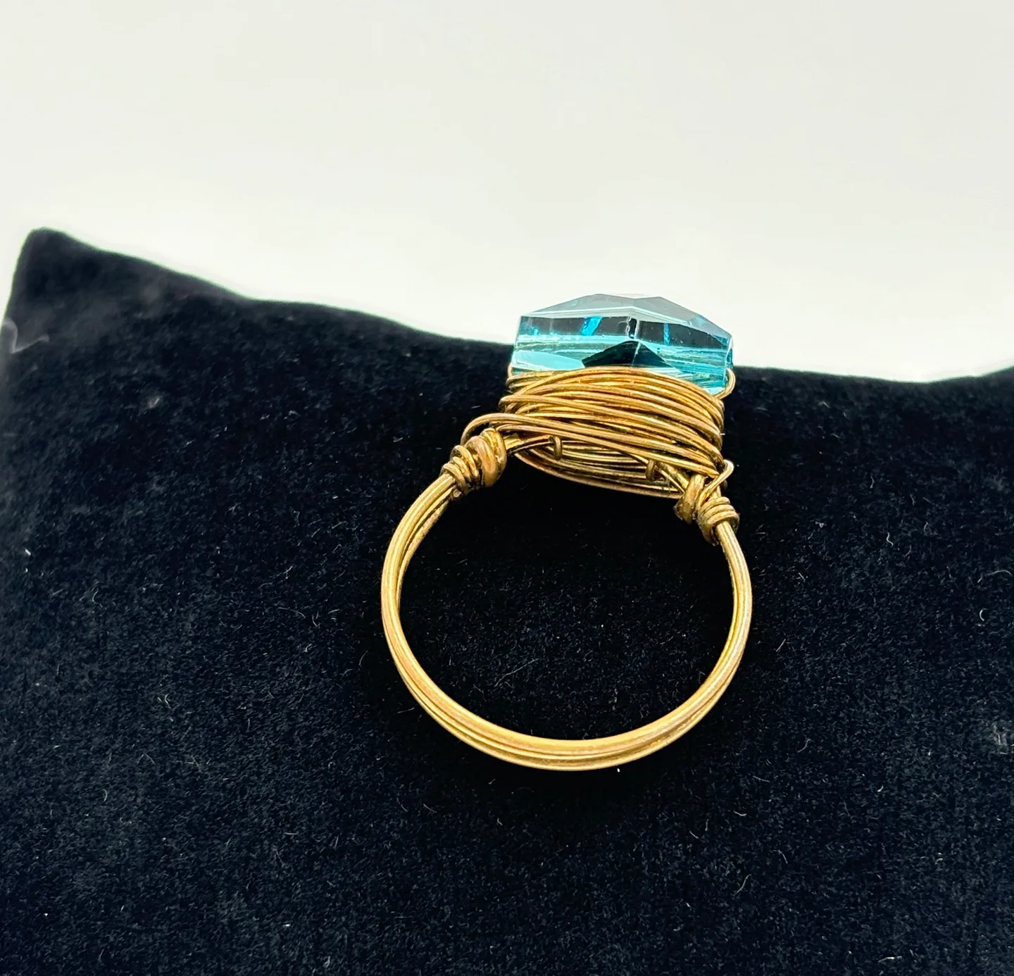 Handmade Blue Crystal Brass Ring image indicator(3)