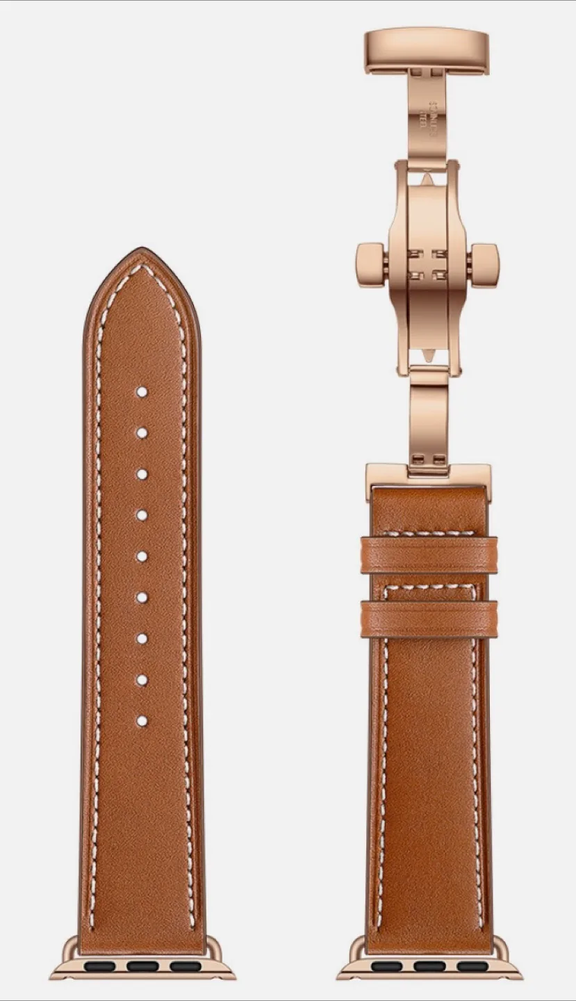 Apple Watch Band - Brown Leather, Gold Clasp image indicator(6)