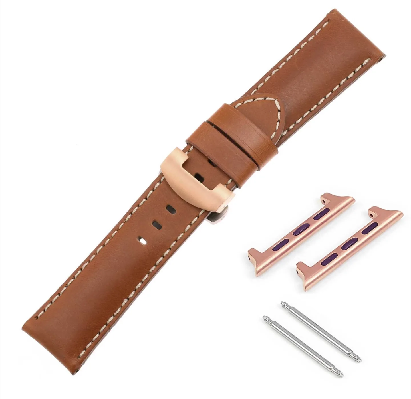 Apple Watch Band - Brown Leather, Gold Clasp image indicator(9)