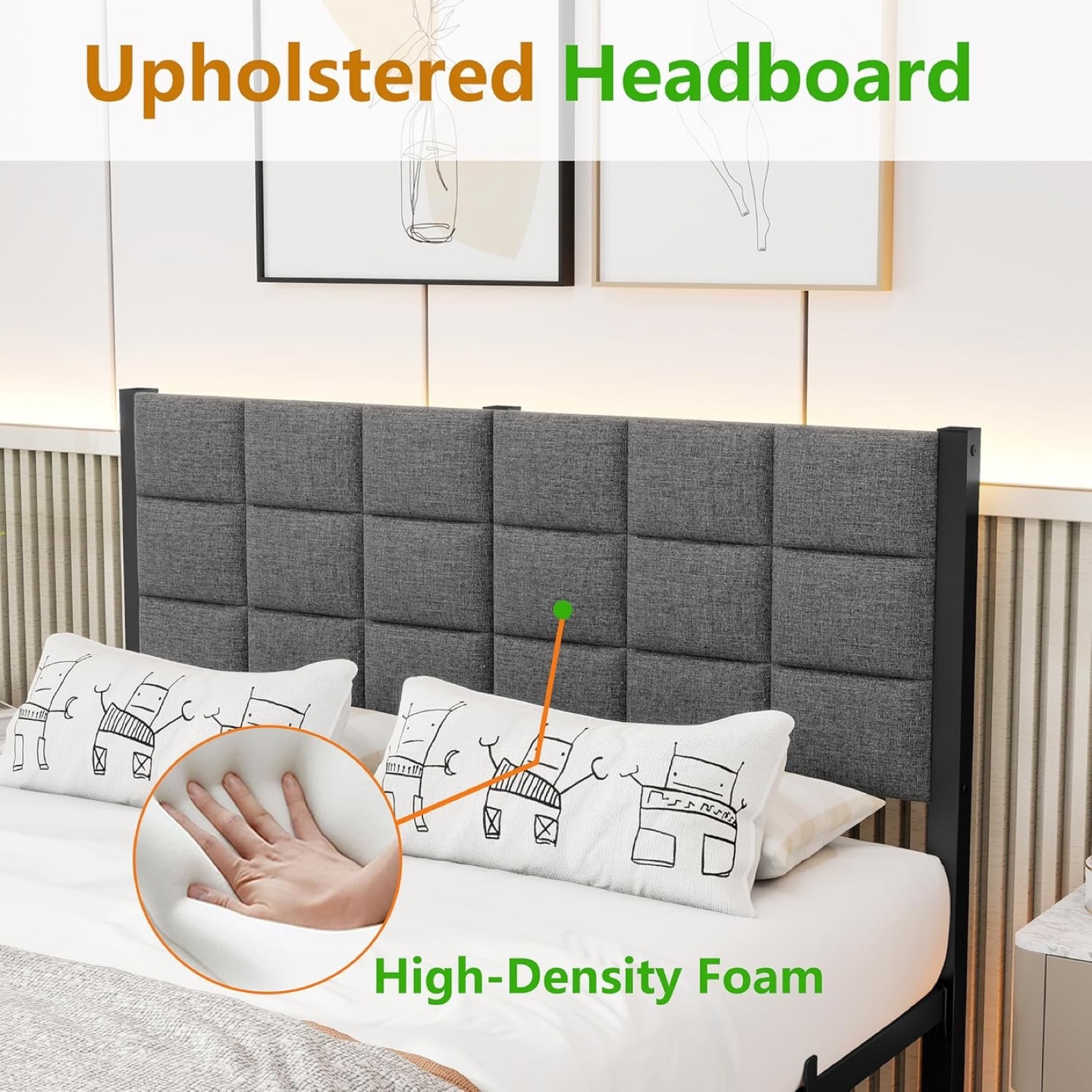 Double bed frame with grey upholstered headboard - Brand New - photo 5