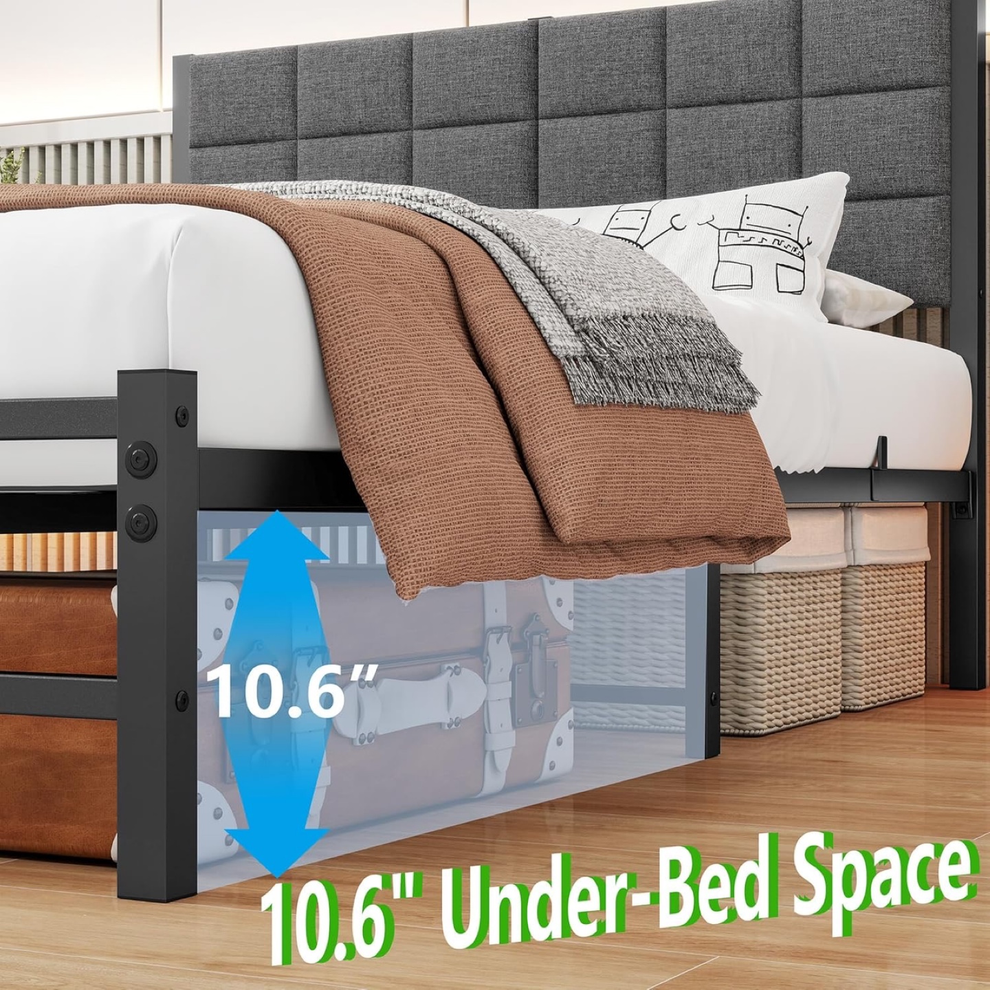Double bed frame with grey upholstered headboard - Brand New - photo 4