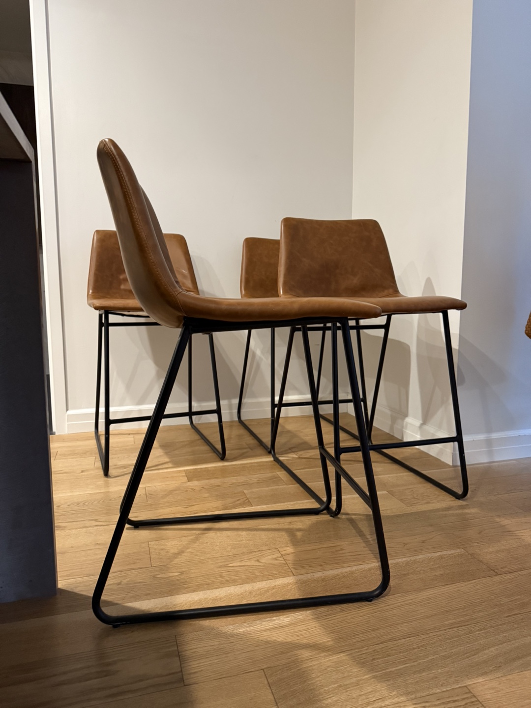 Set of 4 Faux Leather Bar Stools - Brown - photo 3