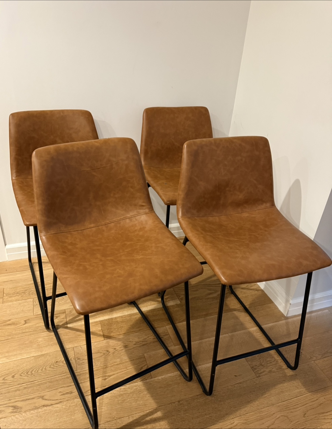 Set of 4 Faux Leather Bar Stools - Brown