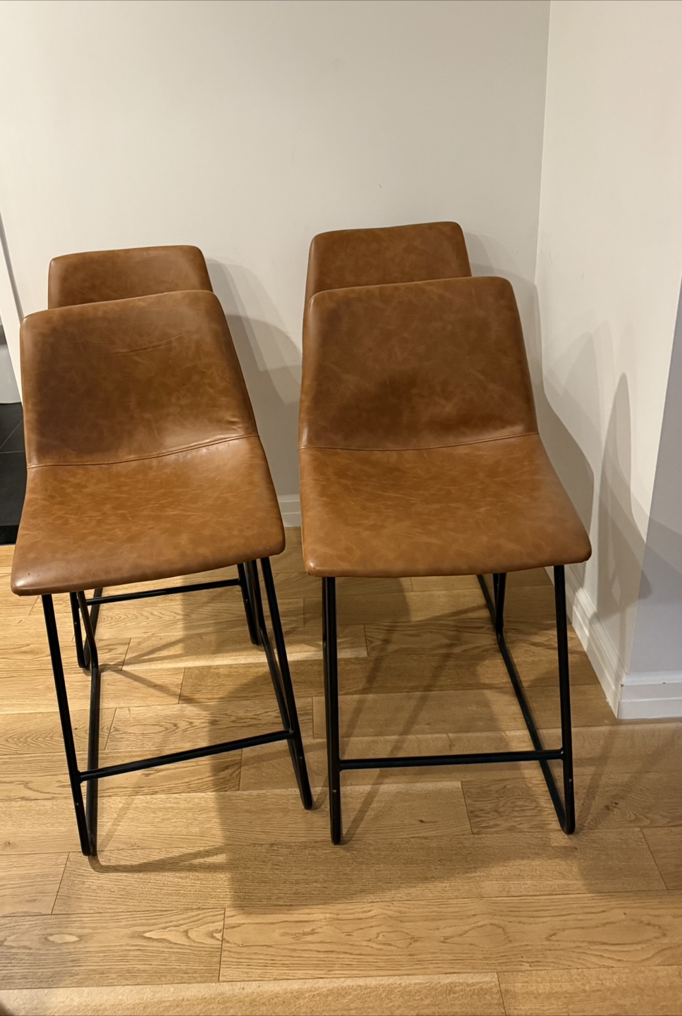 Set of 4 Faux Leather Bar Stools - Brown - photo 2