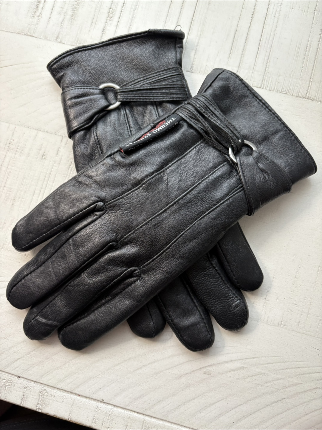 Thermo-Strata Black Leather Gloves