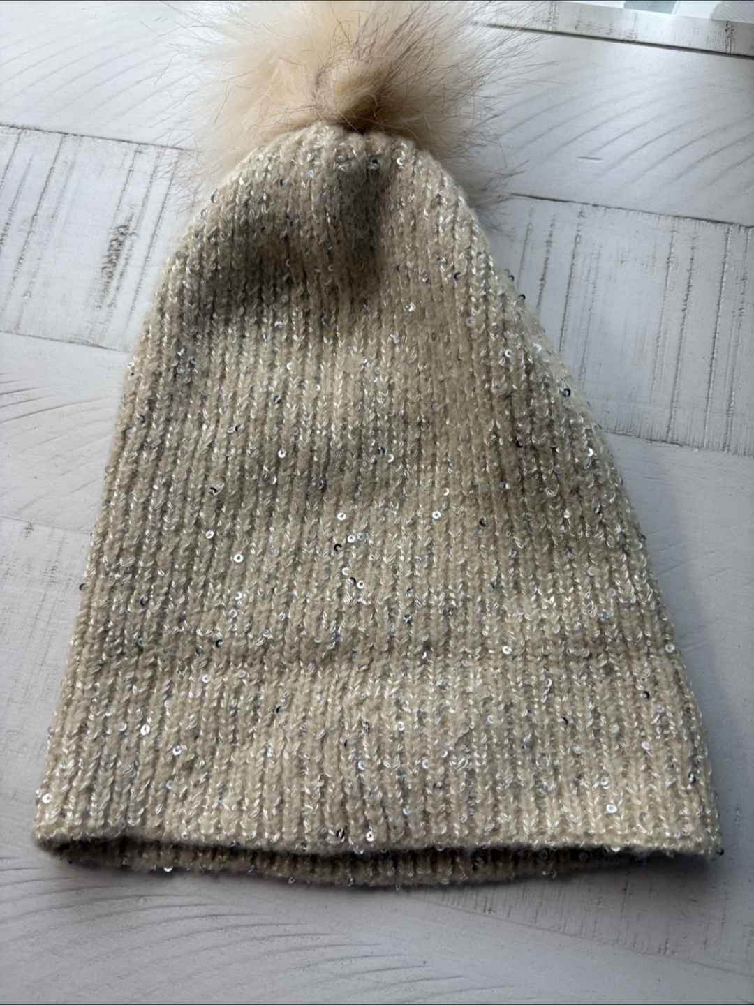 Beige Knit Beanie with Pom Pom - photo 4