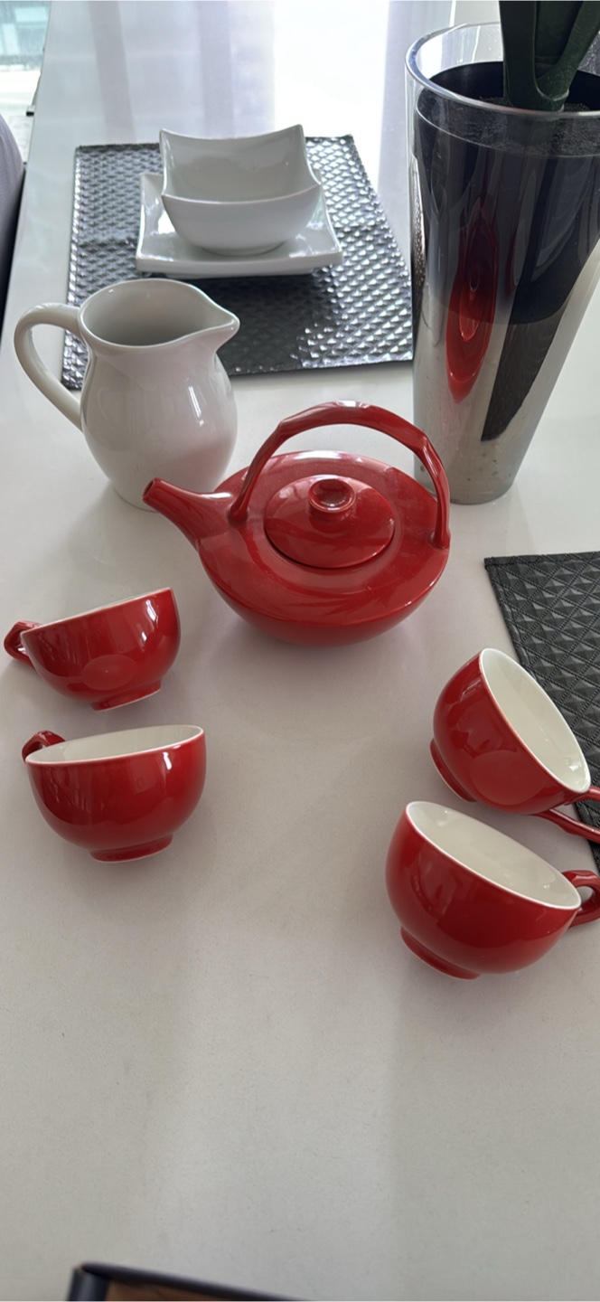 Red Tea Set - Teapot, Cups & Pitcher