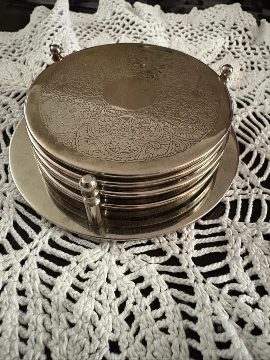 Vintage Silver Plated Coasters with Holder thumbnail
