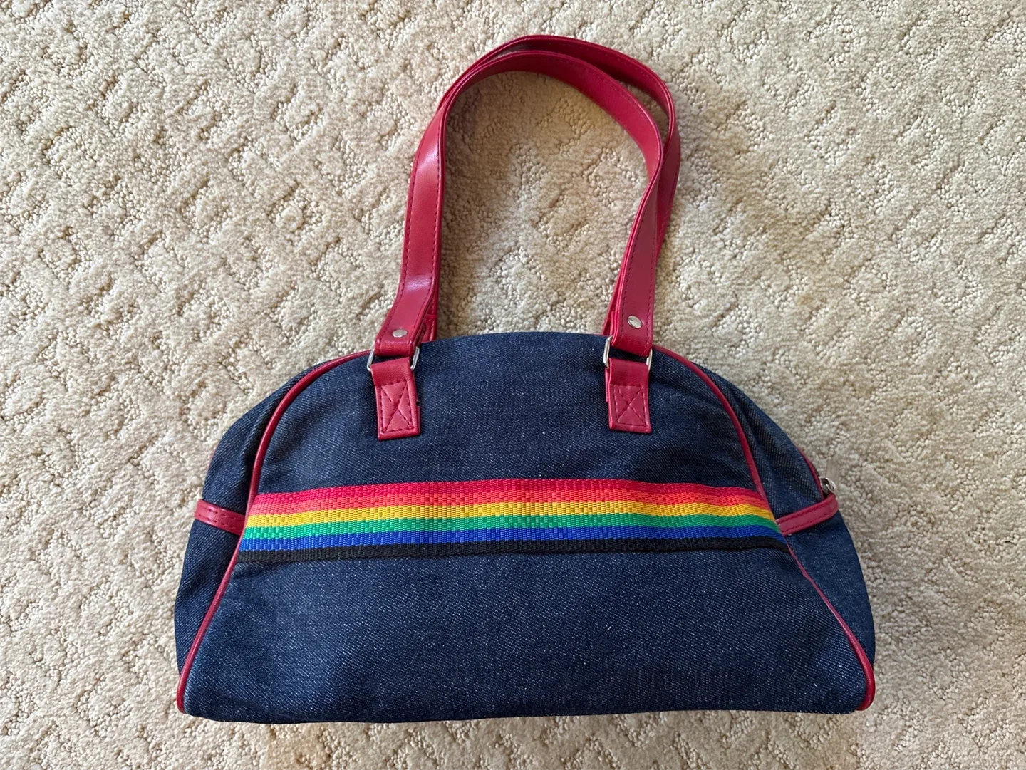 Rainbow Striped Denim Handbag