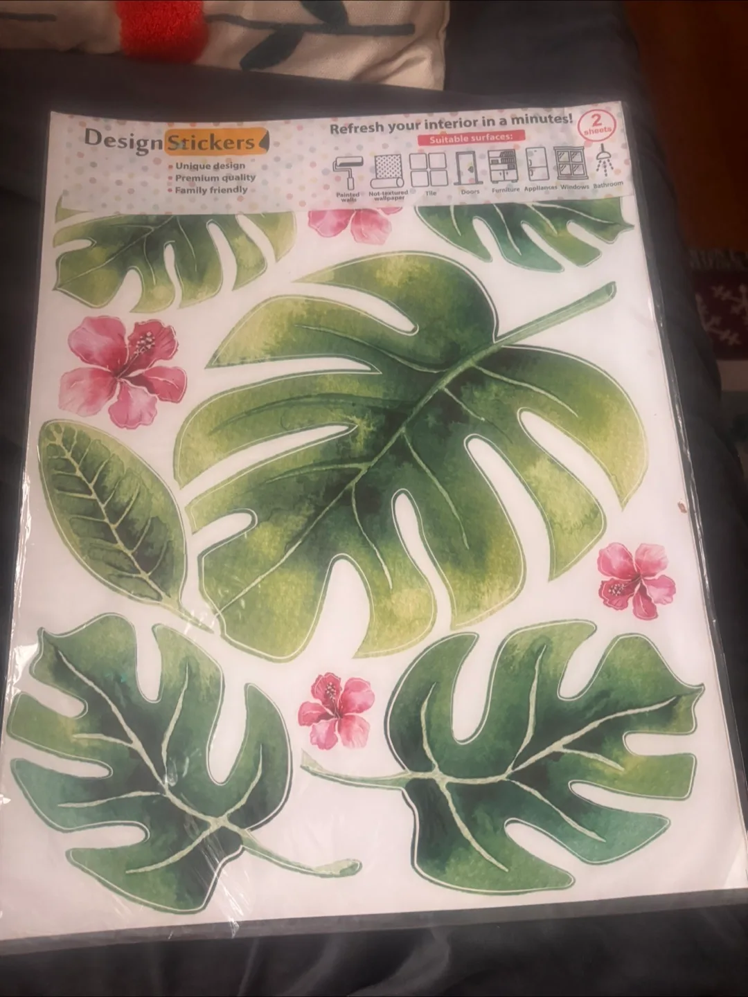 New Palm Leaves Wall Decals (Leaves Watercolor w/Flowers) image indicator(2)